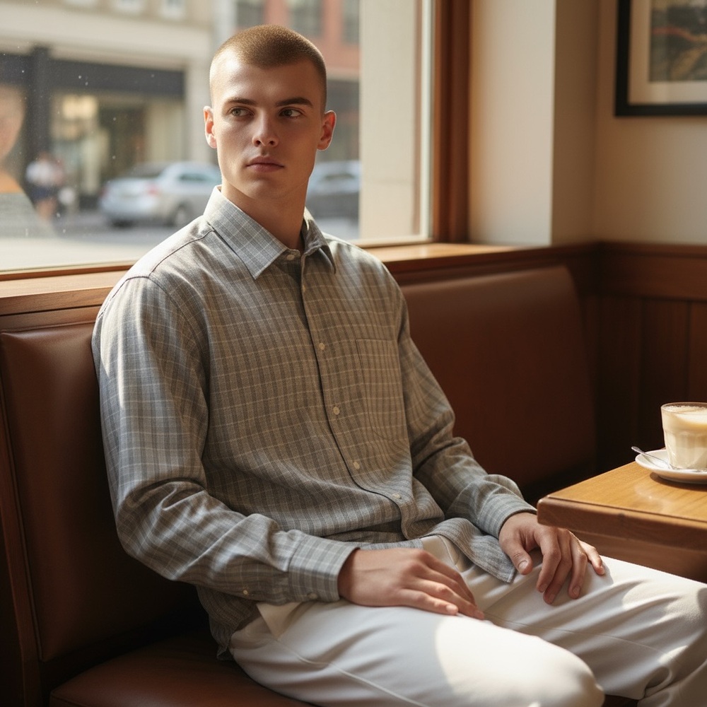 Kenneth Cole Reaction Light Gray Checkered Shirt